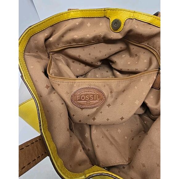 Fossil Zoey Yellow Beige Brown Leather Shopper Shoulder Hand Bag Purse U299 - Picture 7 of 10